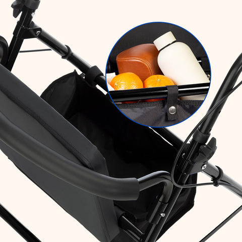 Gehhilfe Lambda | Vier Räder, Sitz und Rückenlehne, Gehhilfe für ältere Menschen (Schwarz)