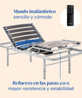 Cama articulada de patas regulables en altura. Mando inalámbrico
