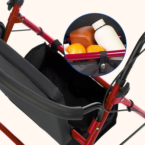 Gehhilfe Lambda Max | Rollator, 4 XL-Räder, Sitz und Rückenlehne (Rot)