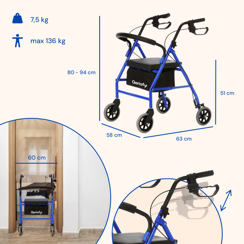 Faltbarer Rollator Gehwagen | Sitz, Korb und 4 Räder